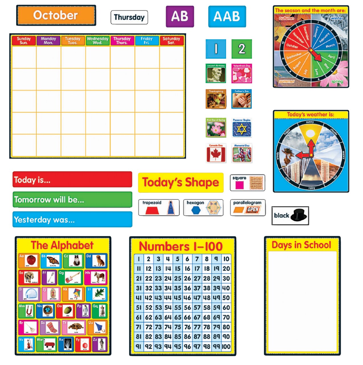 Carson Dellosa Circle Time Learning Center 214 pc Set, Calendar, Monthly Headers, Cover Ups, Weather, Colors, Shapes, Alphabet, Numbers Educational Posters, Bulletin Board, Homeschool, Classroom Decor